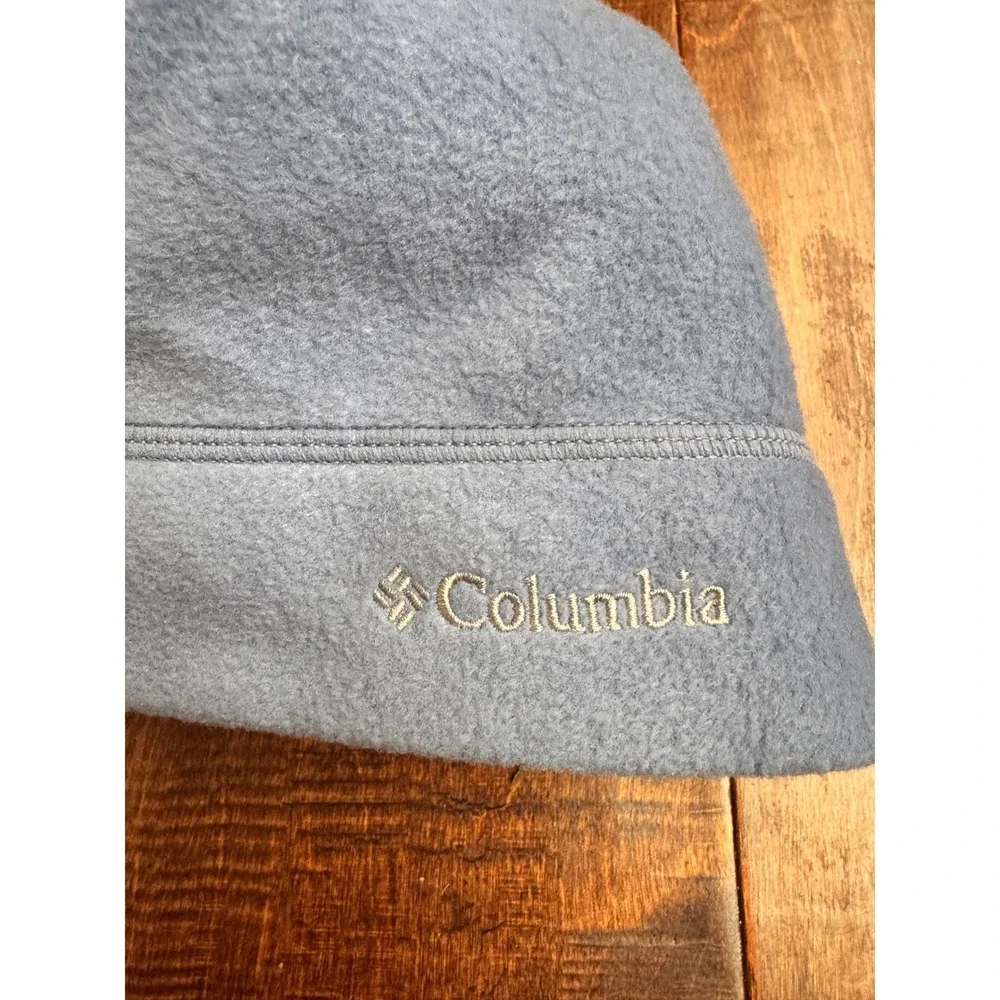 Columbia Kids Blue Fleece Beanie Hat Embroidered Logo Winter Skull Cap